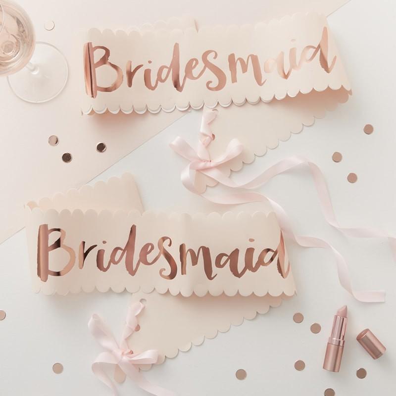 Festbånd Bridesmaid, rosa og rosegull - 2 stk