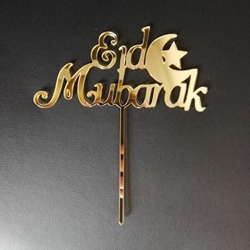 Kakepynt speil, gull - Eid Mubarak