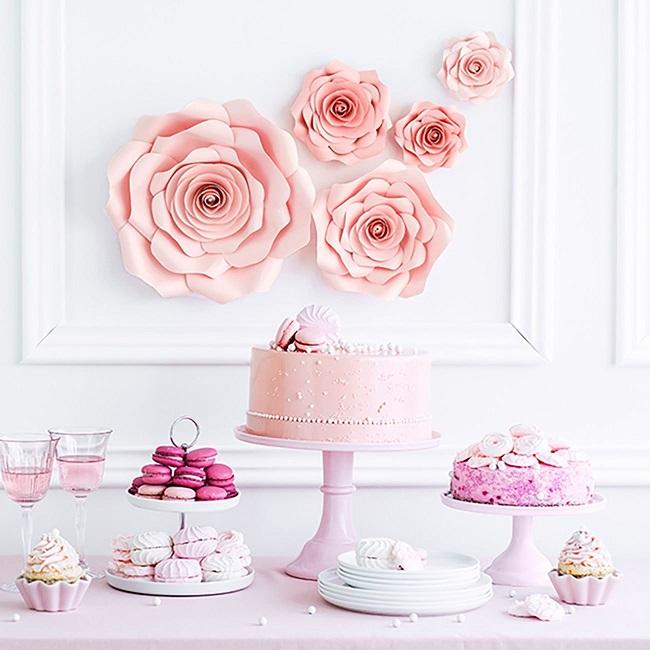 Dekorblomster store, ferdigmontert rosa - 5 stk