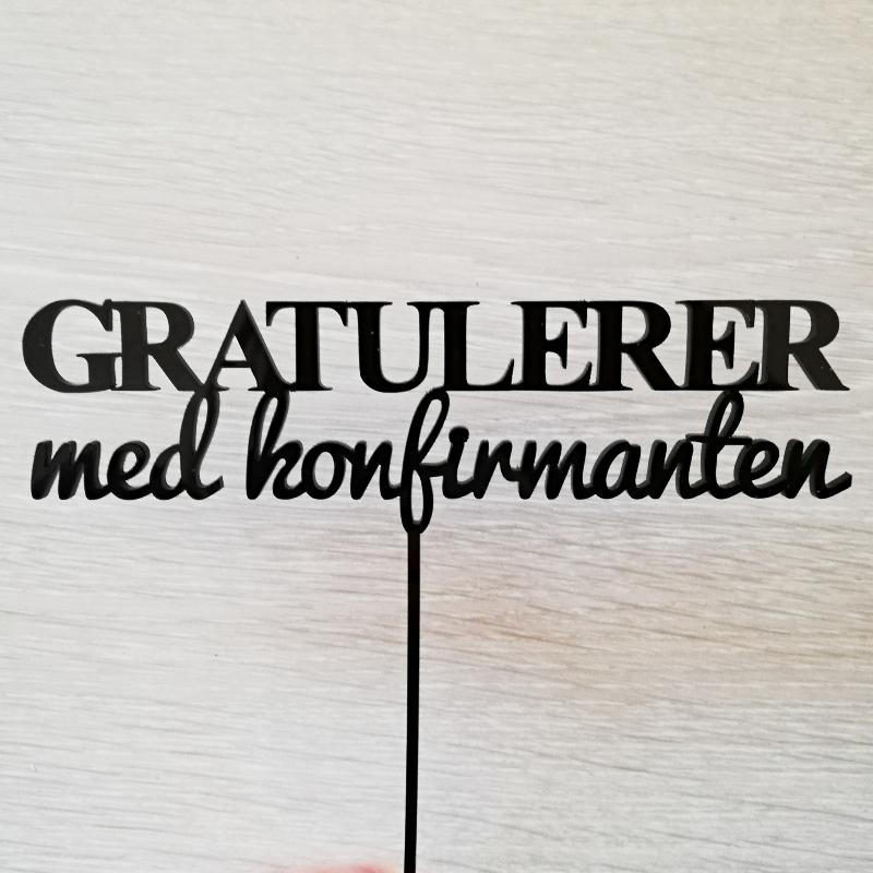 Kakepynt, svart - Gratulerer med konfirmanten