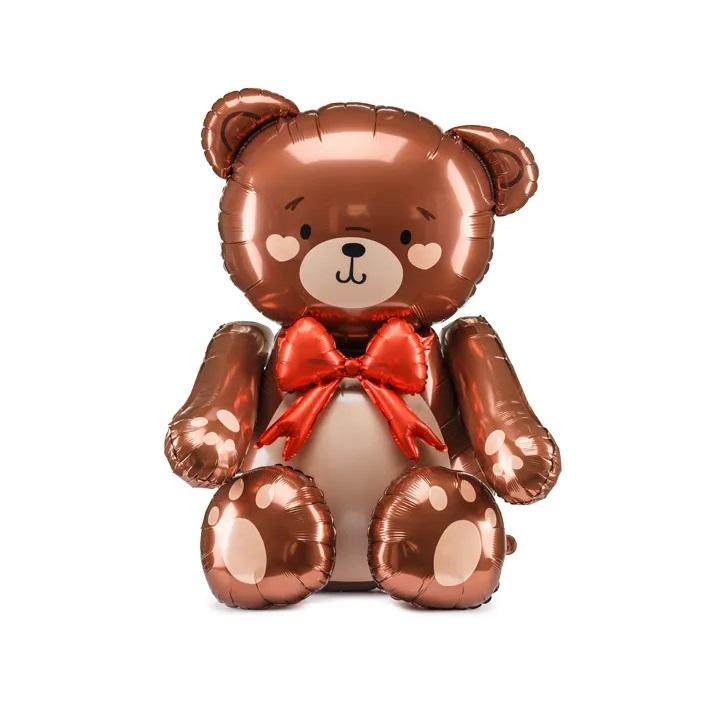 Folieballong, Brun bamse med sløyfe - 84 cm