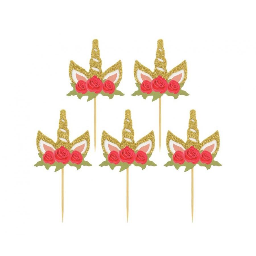 Cupcakepynt, engjørninghorn med blomst - 6 stk