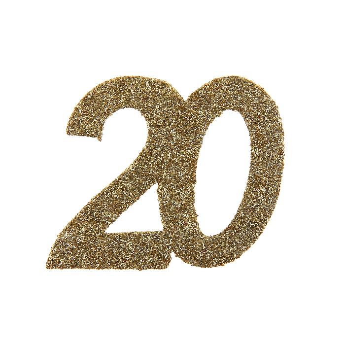 Bordkonfetti XL, Gull med glitter 20år – 6 stk