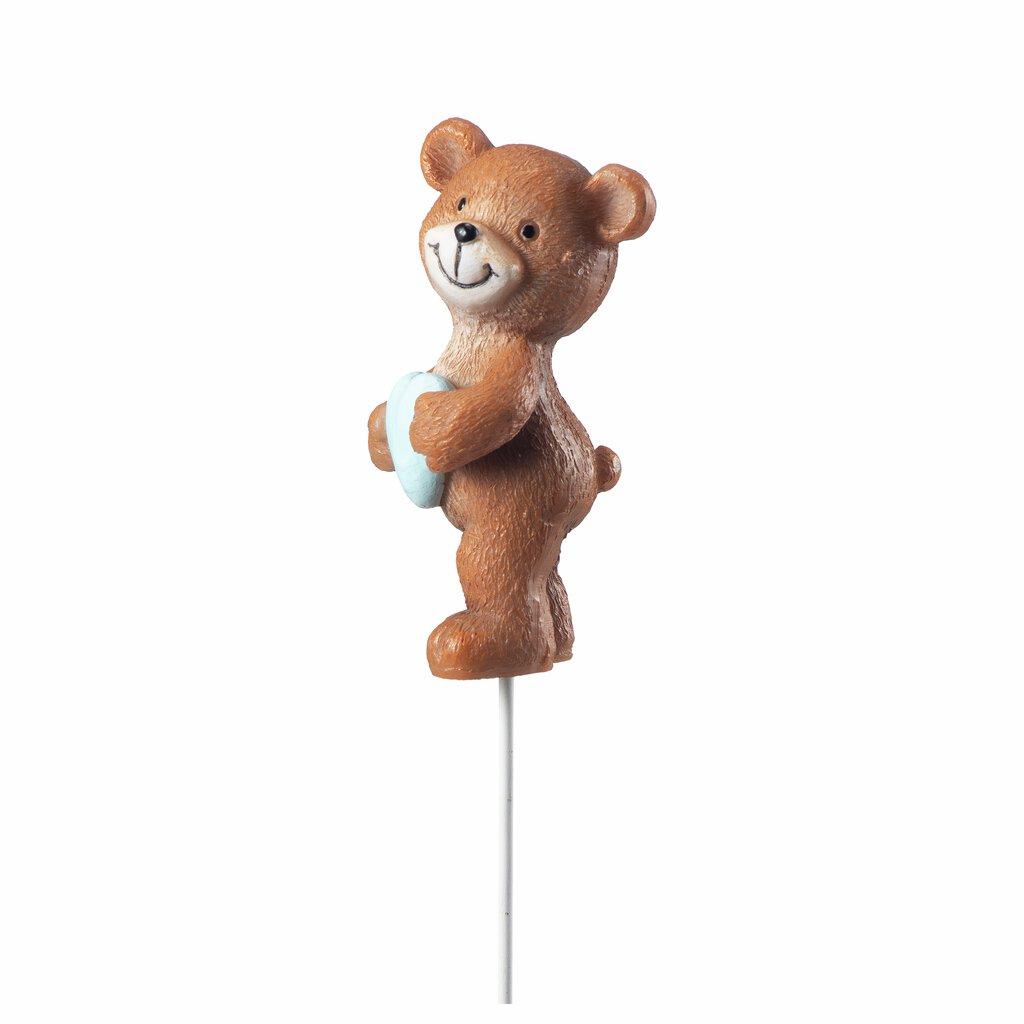 Bamse på pinne, støpt - Blått hjerte
