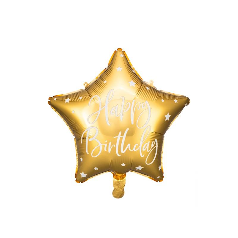 Folieballong stjerne Gull - Happy Birthday