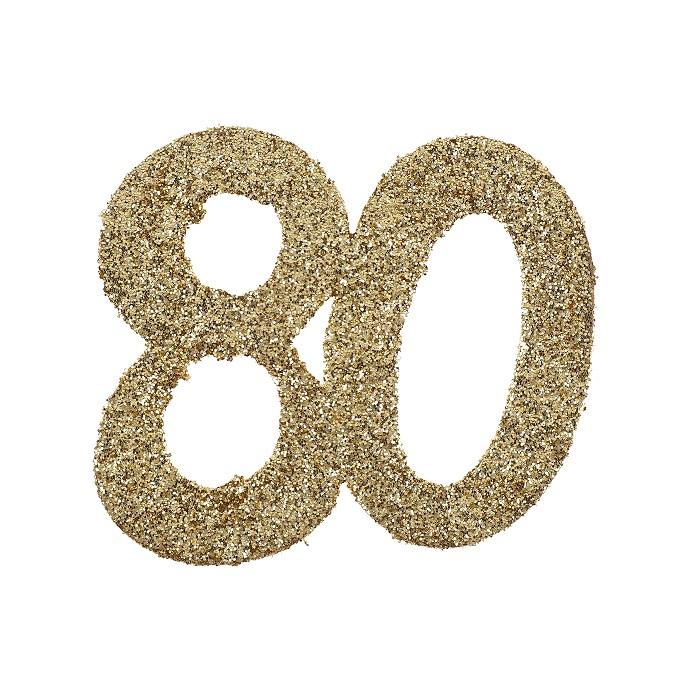 Bordkonfetti XL, Gull med glitter 80år – 6 stk