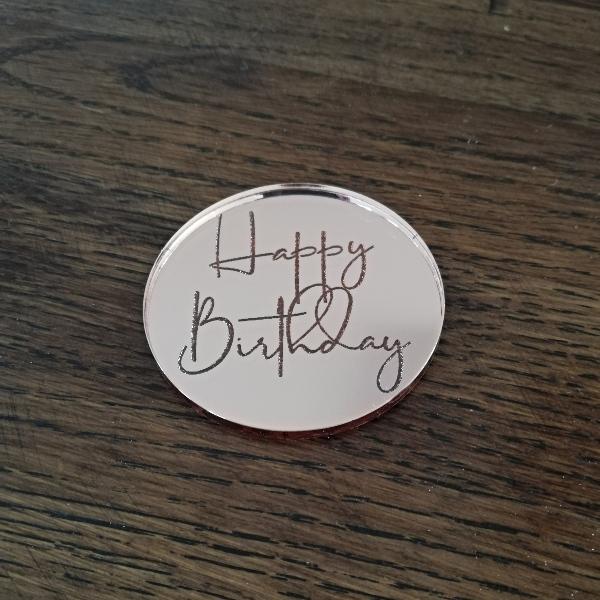 Gravert sirkel, speil rosegull - Happy Birthday