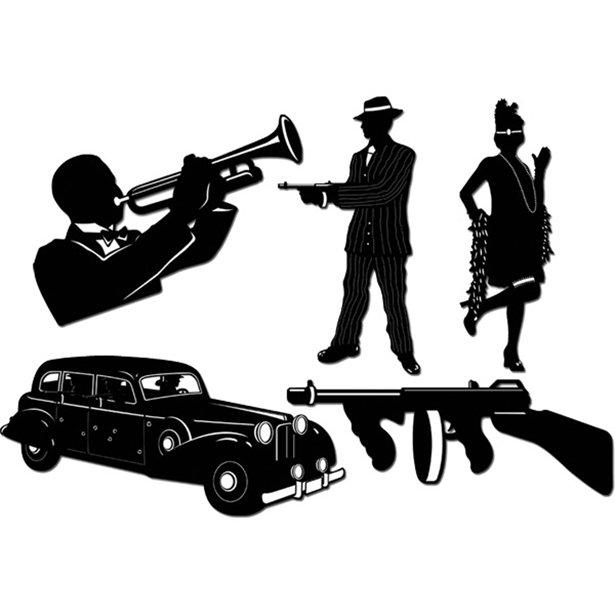 Veggsilhuetter gangster, 50 cm - 5 stk