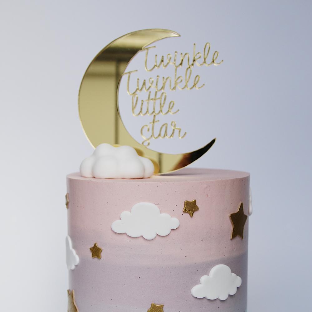 Kakepynt, speil gull - Twinkle twinkle måne