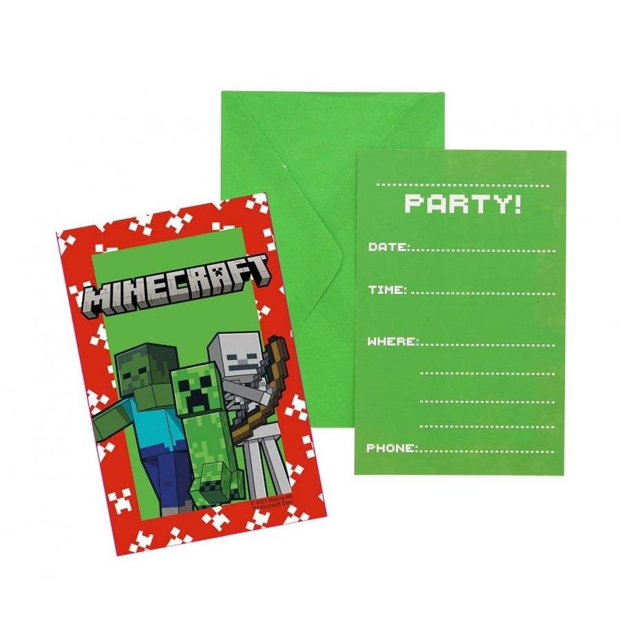 Invitasjoner bursdag, Minecraft - 6 stk