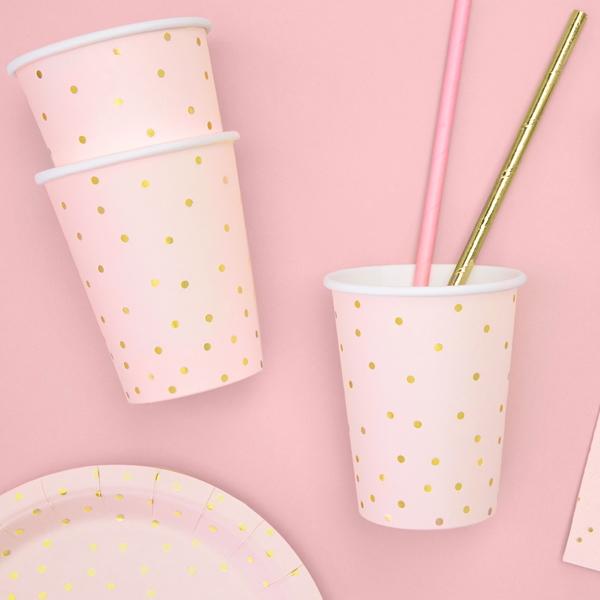 Pappkopper, rosa med gullprikker – 6 stk