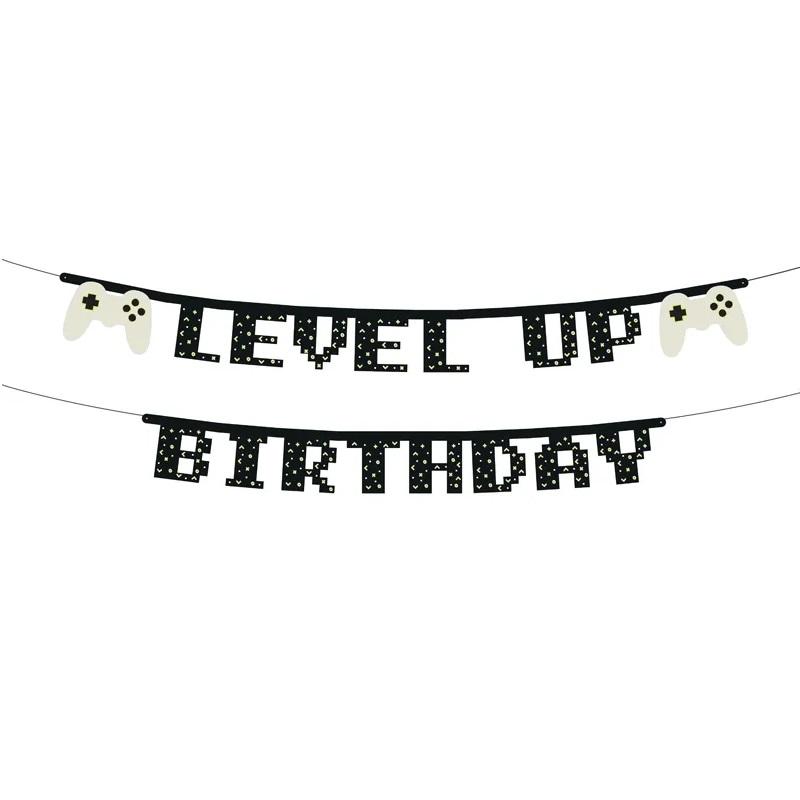 Banner, Level up Birthday - Svart
