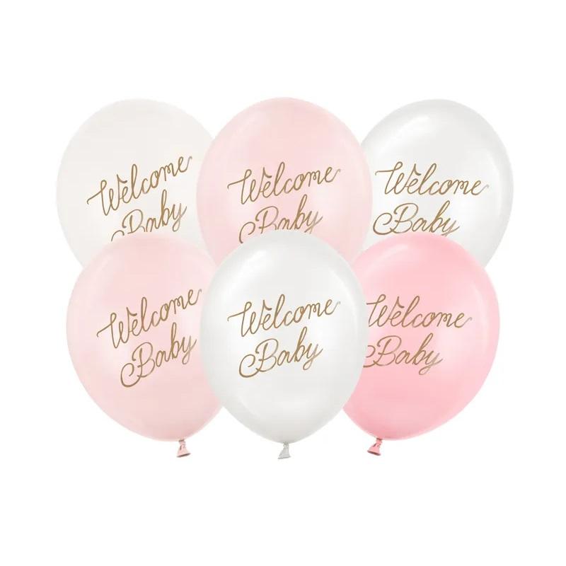 Ballonger natur rosa, Welcome Baby – 6 stk