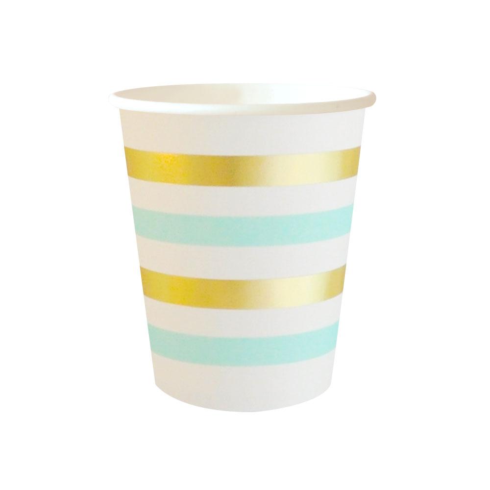 Pappkopper striper, gull og mint - 10 stk