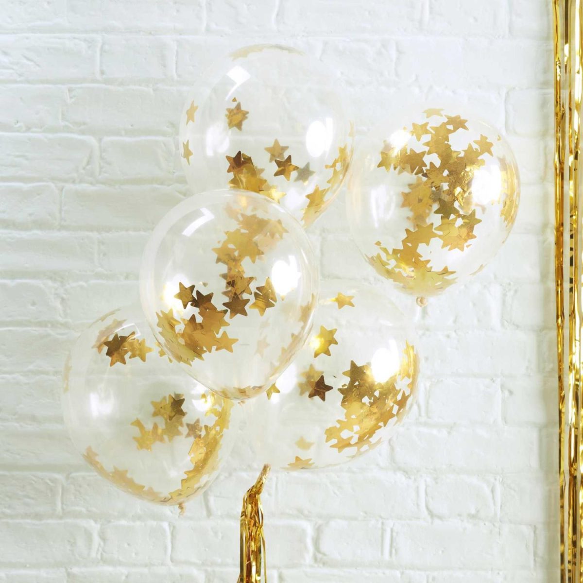 Konfettiballonger, metallic gullstjerner – 5 stk