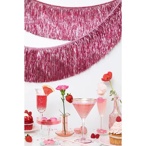 Girlander frynser rosa, tekstil - 135 cm