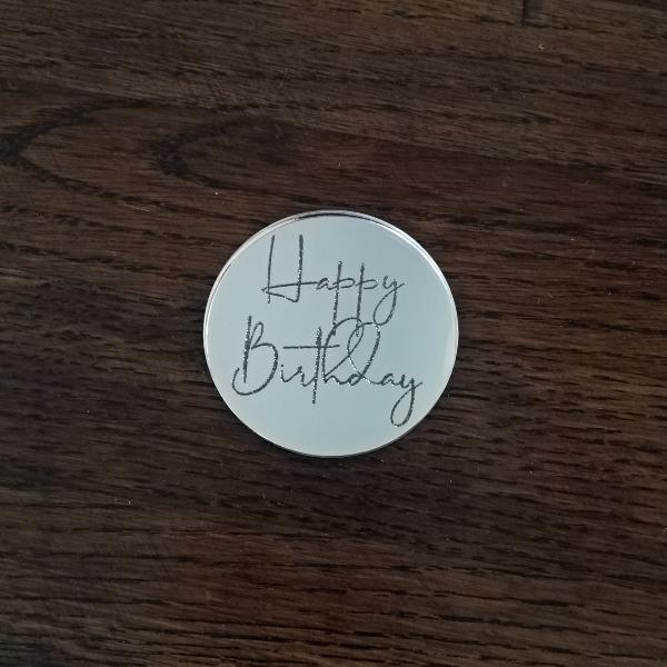 Gravert sirkel, speil sølv - Happy Birthday