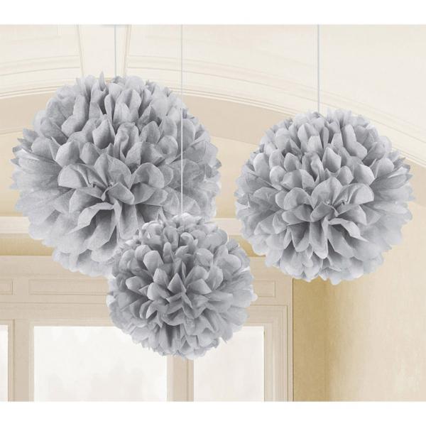 Pompoms sølv - 3 stk