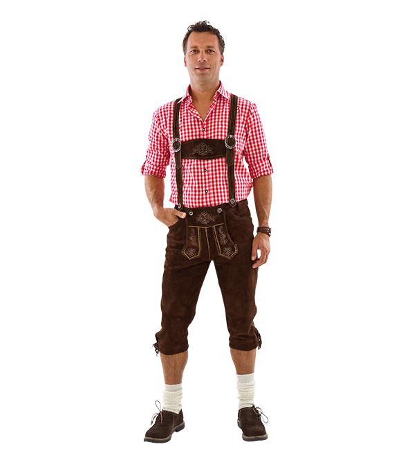 Oktoberfest lederhose ekte lær, mørk brun - lang