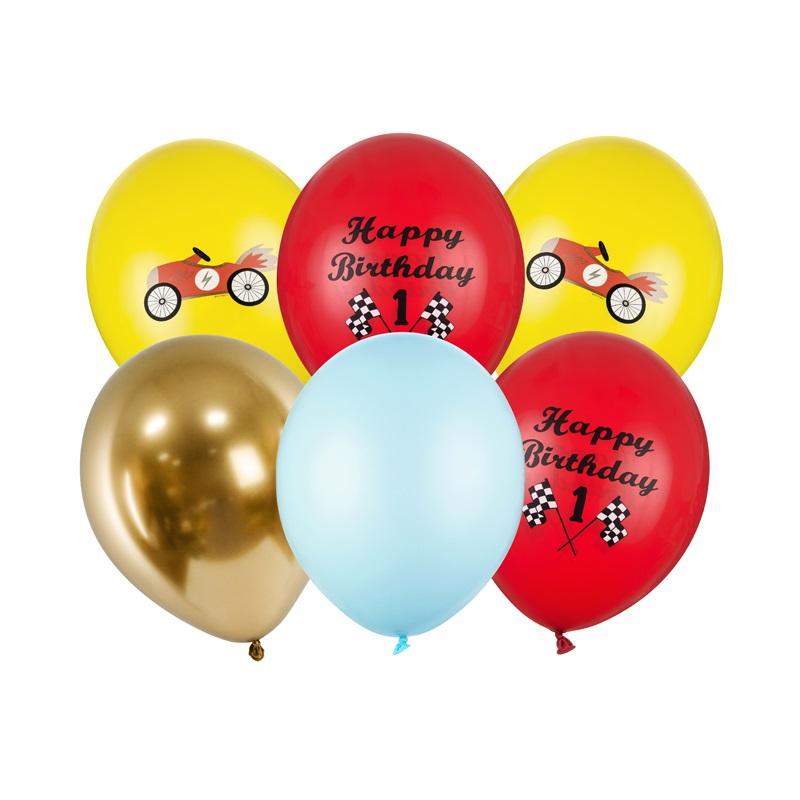 Ballongbukett biler 1år, 6 stk - Happy birthday
