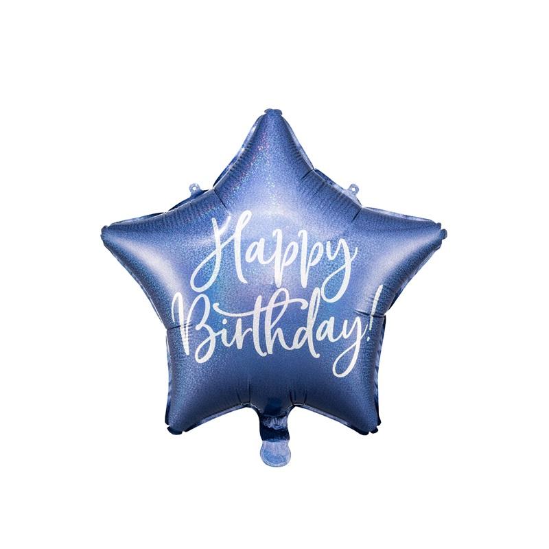 Folieballong stjerne, blå - Happy Birthday