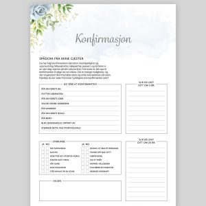 Spådomsark om konfirmanten, blå blomst - 20 stk