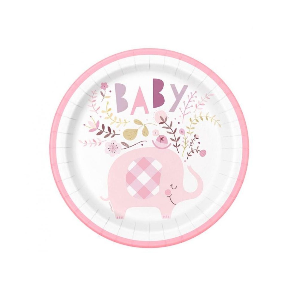 Papptallerkener baby, elefant rosa - 8 stk