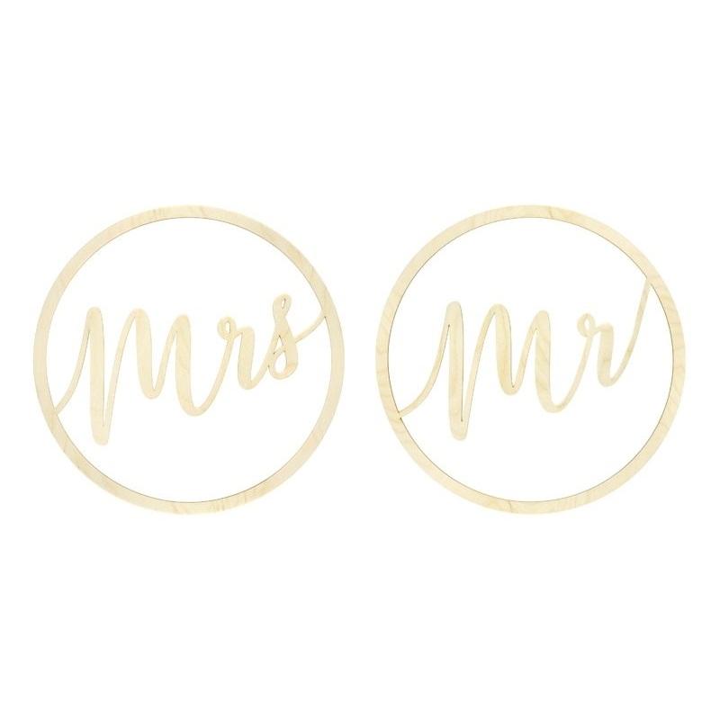 Skilt treverk, sirkel - Mr & Mrs