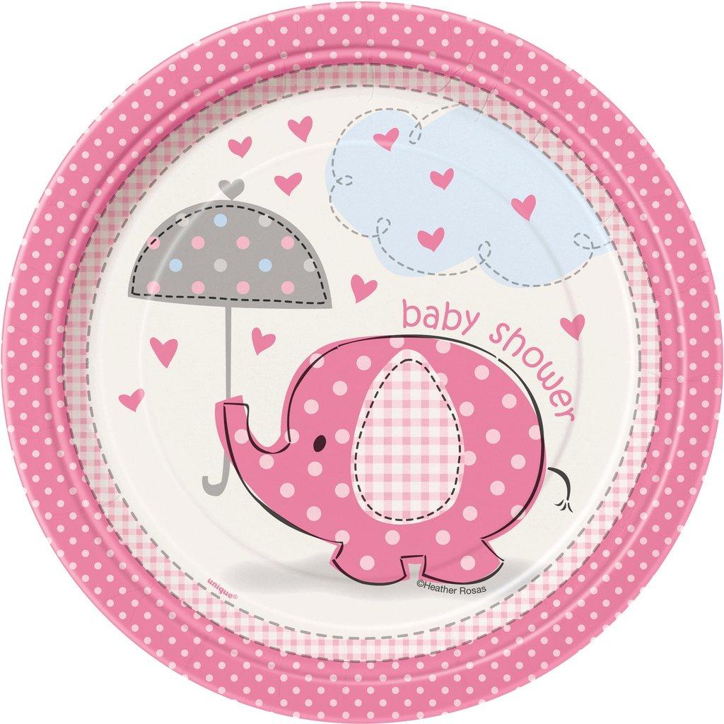 Papptallerkener elefant, rosa - 8 stk