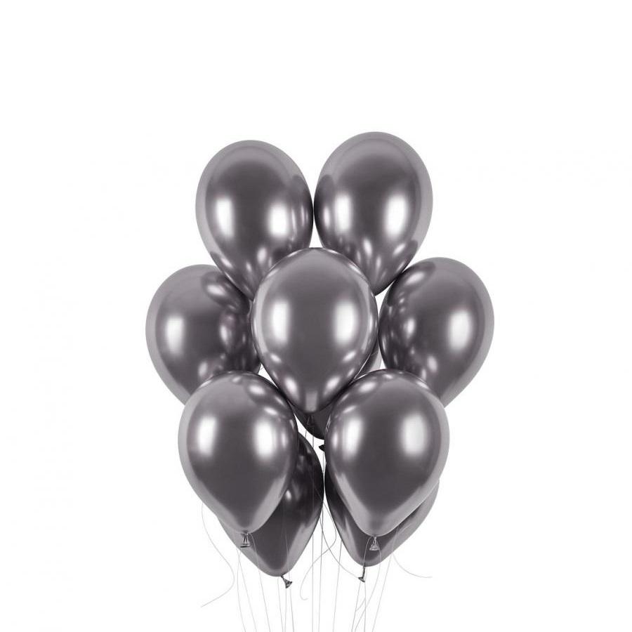 Ballonger chrome grå, 12 cm - 10 stk