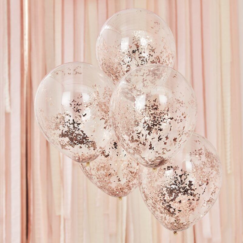 Glitterballonger rosegull – 5 stk