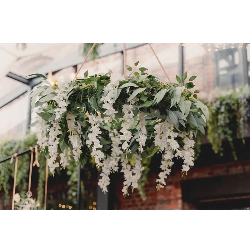 Girlander blader og hvite blomster - 1,7 m