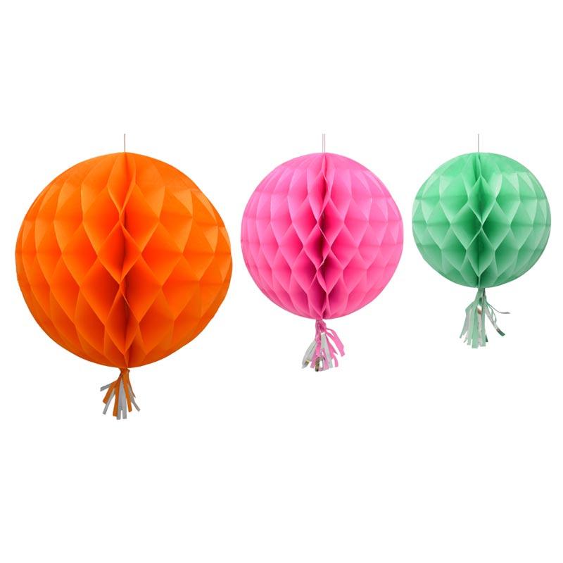 Honeycombs med tassel, fargemiks - 3 stk