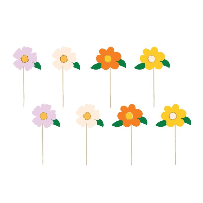 Cupcakepynt, blomster  - 8 stk
