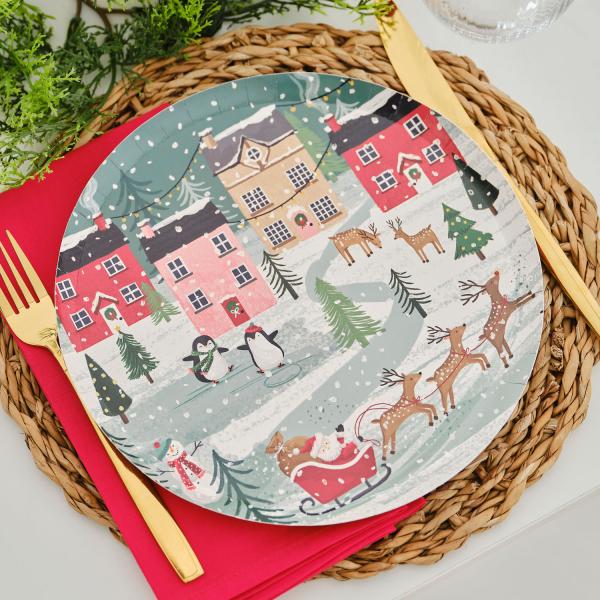 Papptallerkener juleby – 8 stk