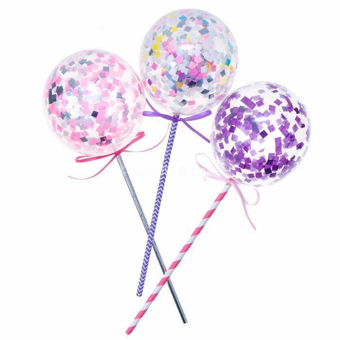 Kakepynt, miniballonger - konfetti rosa og lilla
