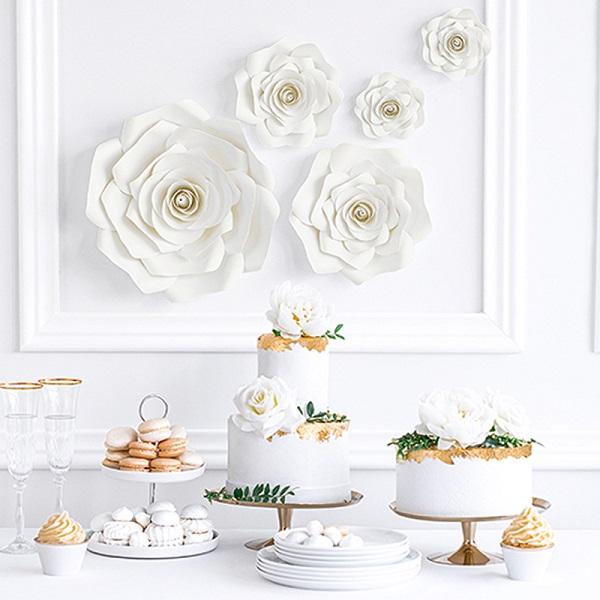 Dekorblomster store, ferdigmontert hvit - 5 stk