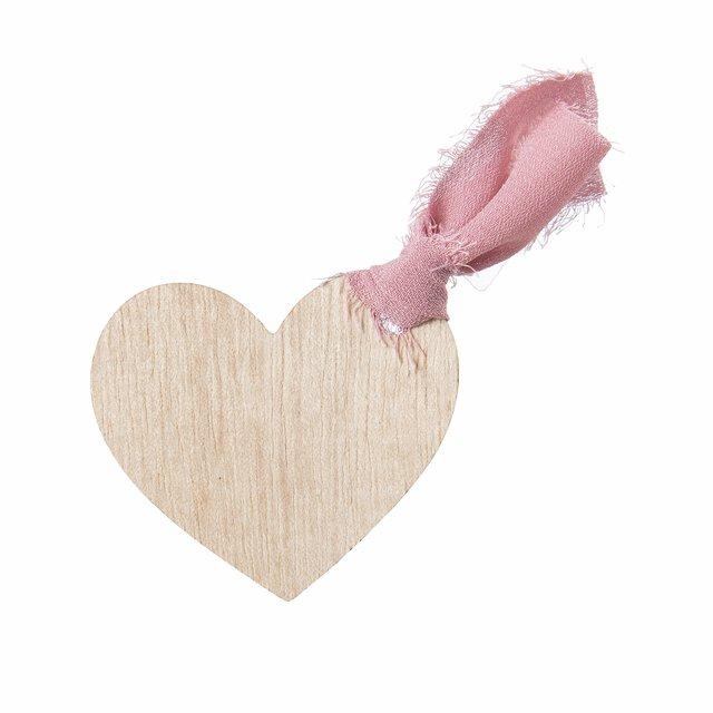 Bordkort, trehjerte med rosa pynt - 6 stk