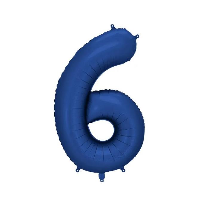 Folieballong, Nummer 6 , Blå - 86cm