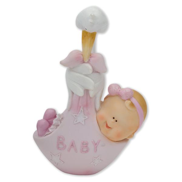 Kakefigur stork med baby - Rosa