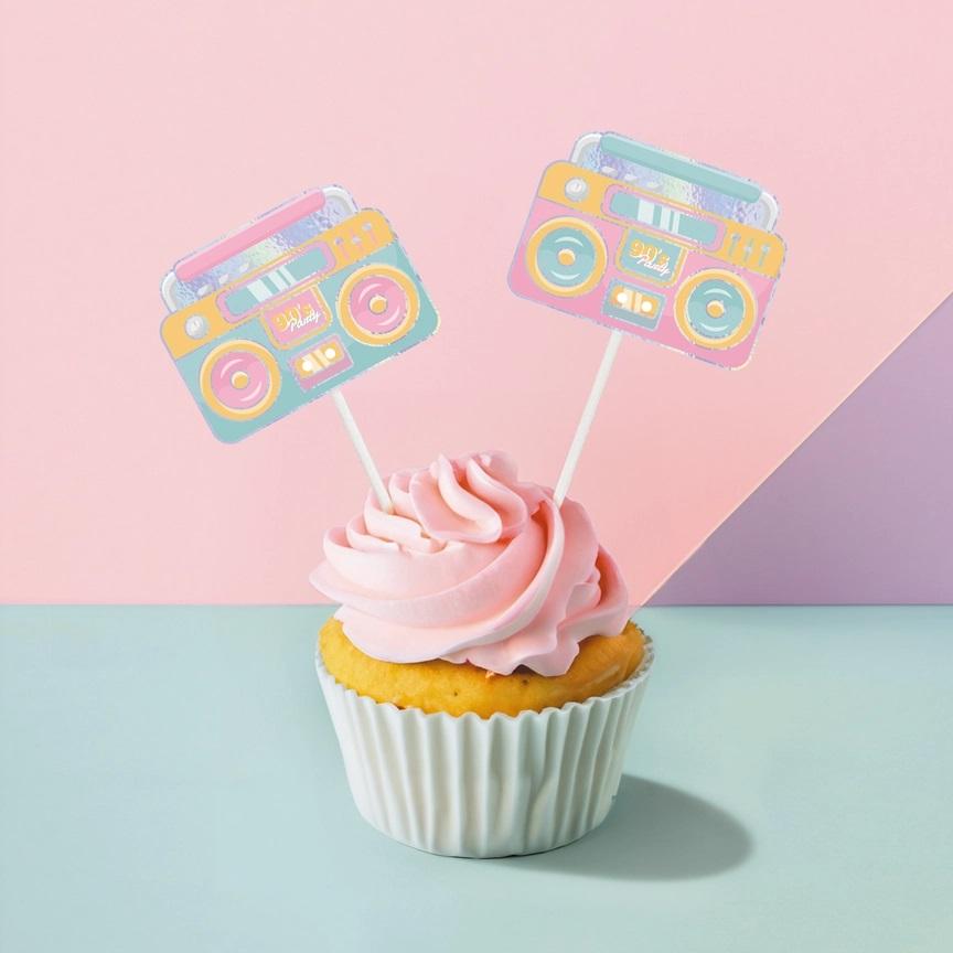 Cupcakepynt, 90s party - 10 stk