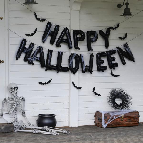 Pyntepakke Halloween - Banner, flaggermus og spindelvev
