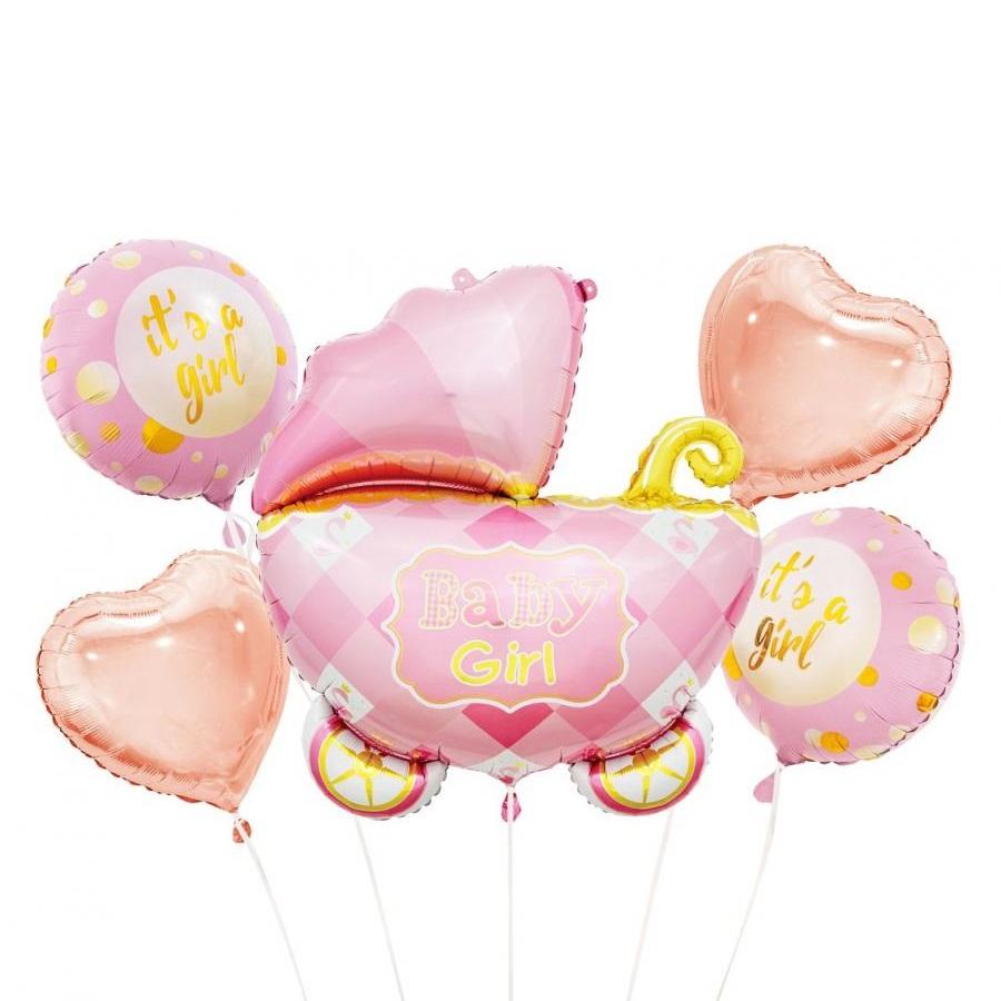 Ballongbukett baby, rosa - 5 folieballonger