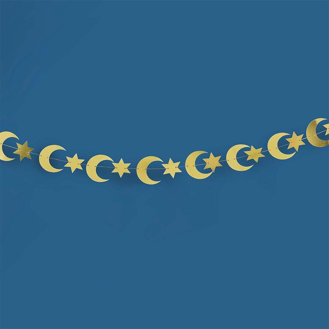Banner, måner og stjerner, gull - 4 m