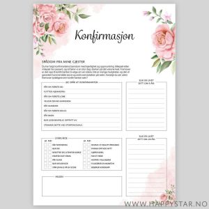 Spådomsark om konfirmanten, rosa roser - 20 stk