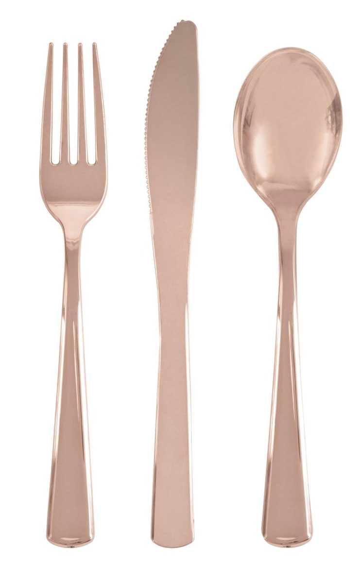 Plastbestikk metallic rosegull - 18 deler