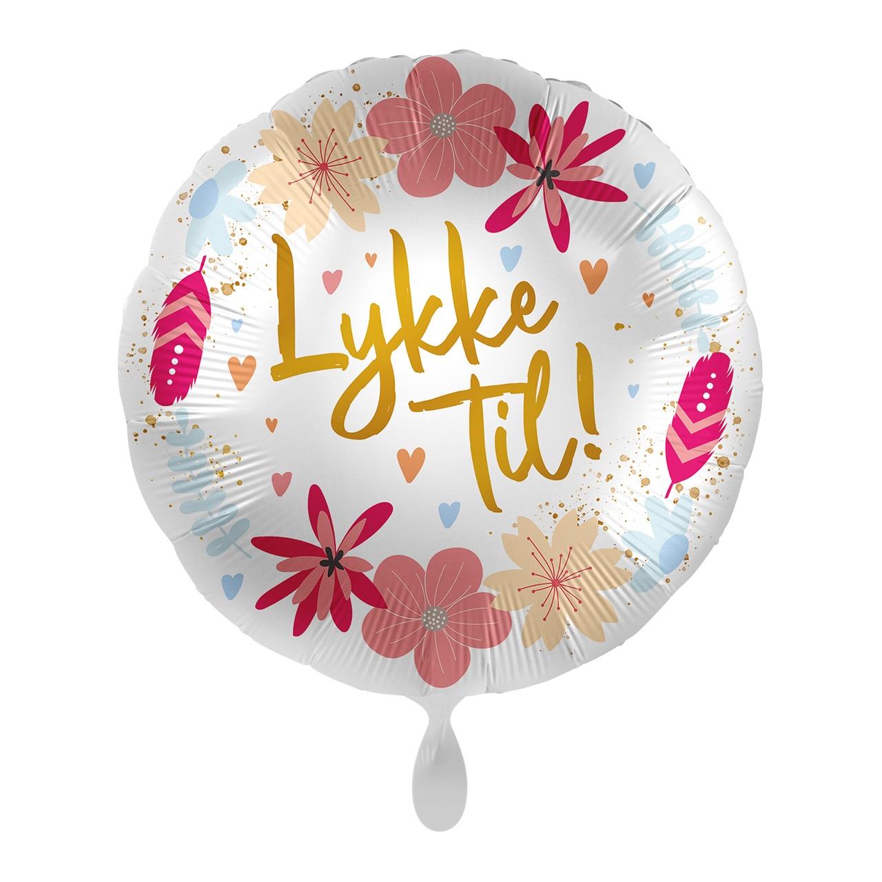 Folieballong, rosa blomster - Lykke til