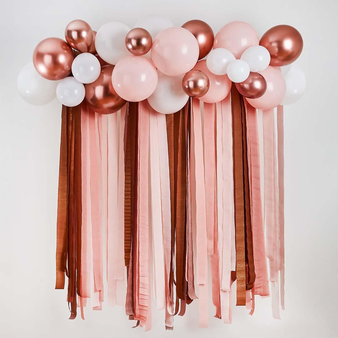 Ballongbue med pynt - Rosegull, hvit og rosa