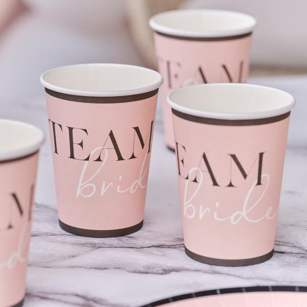Pappkopper blush og svart, Team bride - 8 stk