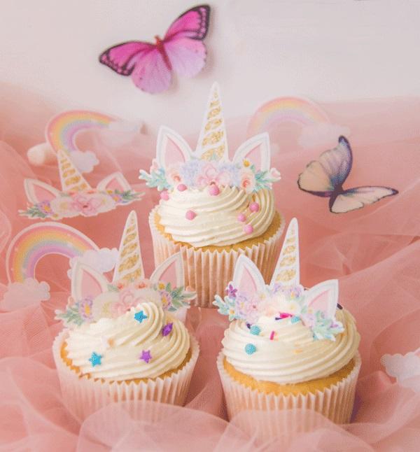 Spiselige cupcakebilder, Enhjørning - 16 stk